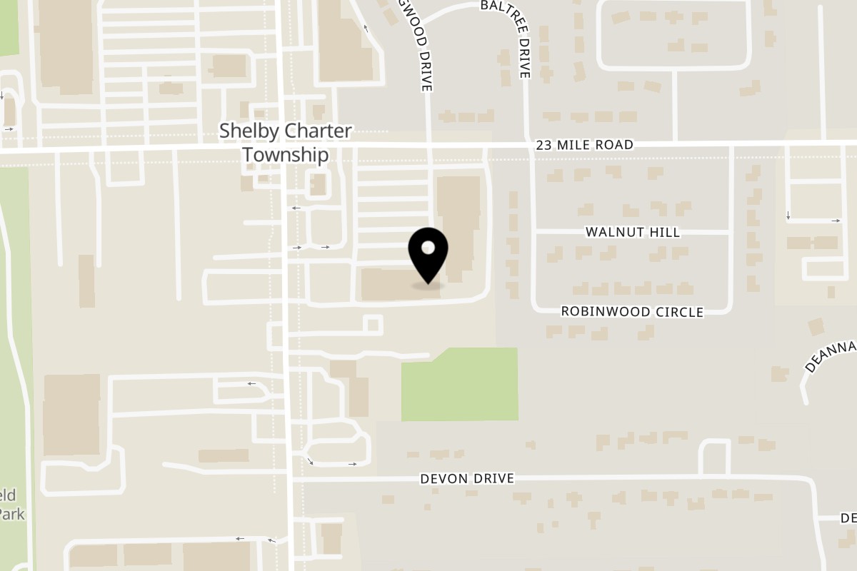 Map showing the location of New Little India on 8194 23 Mile Rd in Shelby Township